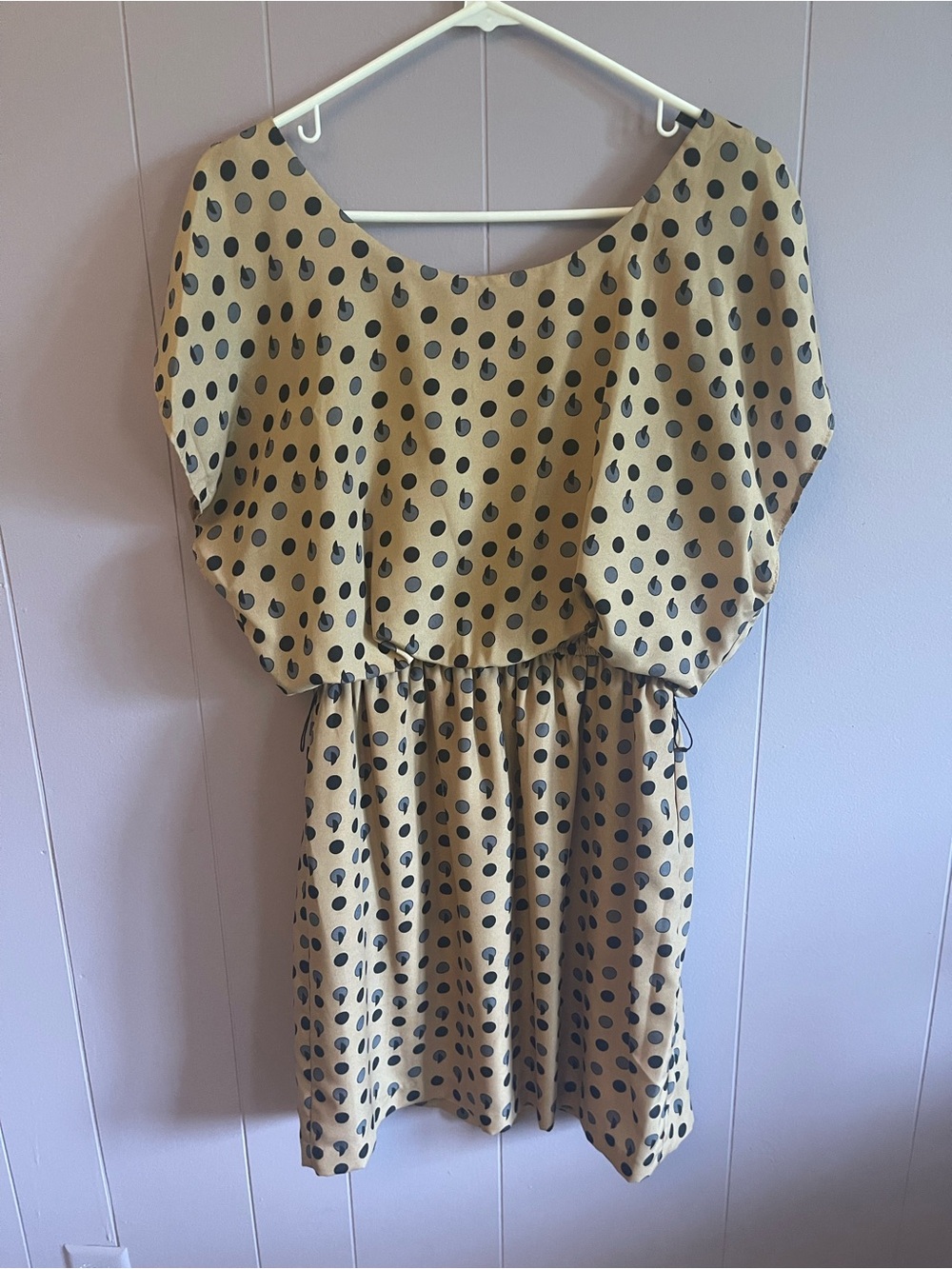 City Triangles Tan Dress with Black Polka Dots